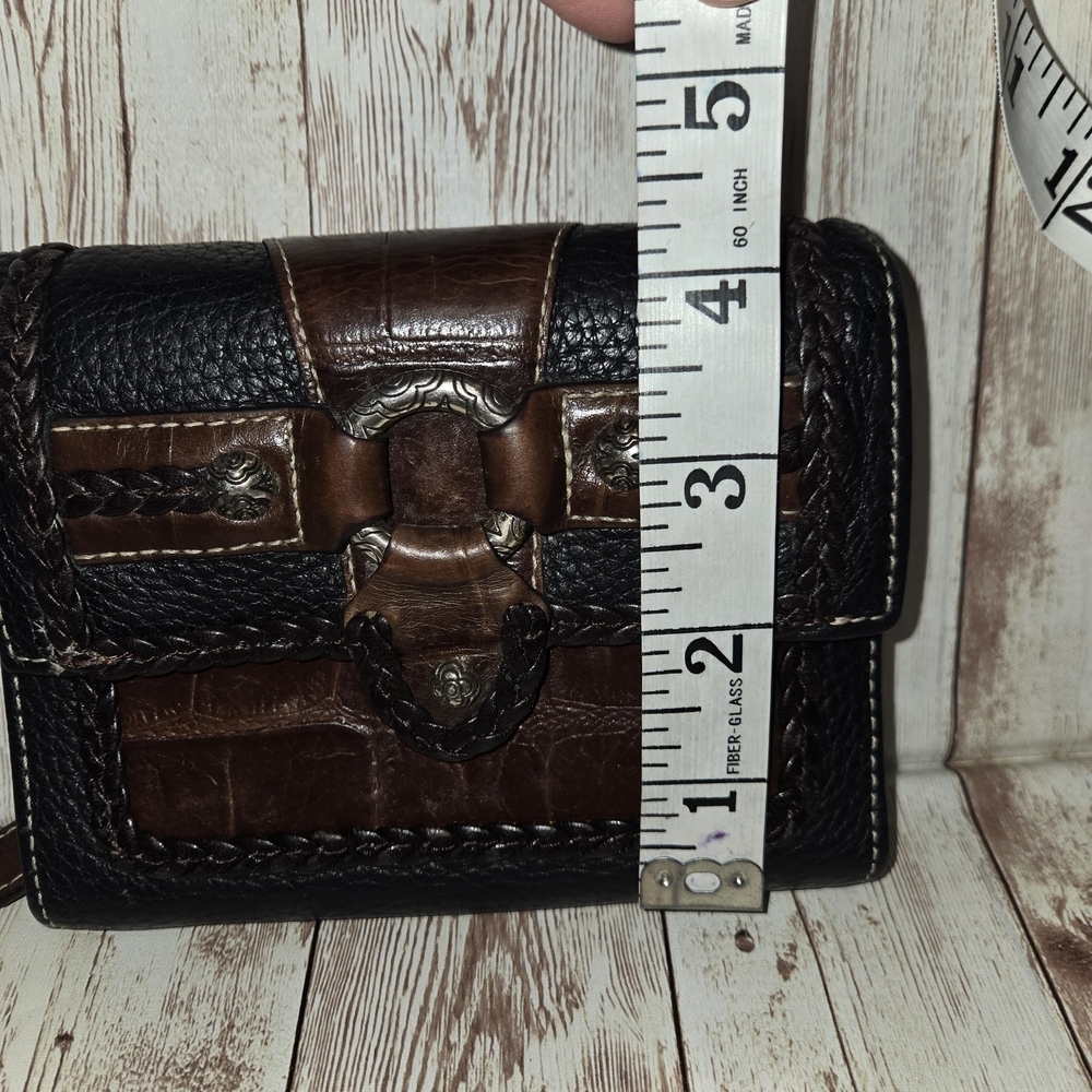 Brighton Black Brown Leather Wallet Western Concho Braided Trim Organizer Bifold - Picture 3 of 12